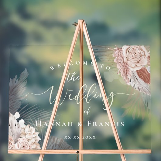 Boho bloemen bruiloft welkom acryl bord (Neutraal)