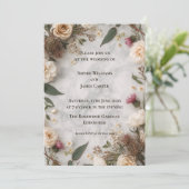 Boho bloemen bruiloftsinvatie | Crème Rozen Rome Kaart (Staand voorkant)