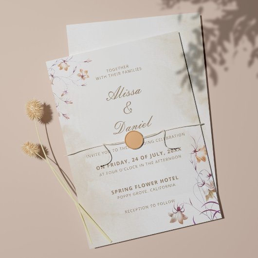 Boho Bloemen Bruiloftsinvatie Kaart