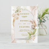 Boho bloemen bruiloftsinvatie kaart (Staand voorkant)