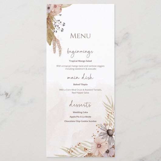 Boho Bloemen Bruiloftsmenu Menu (Voorkant)