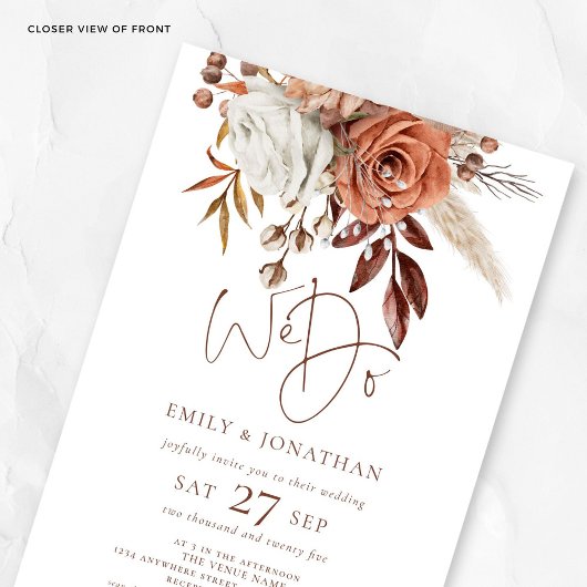 Boho Bloemen Bruine Crème Wij Doen QR Code Trouwen Kaart