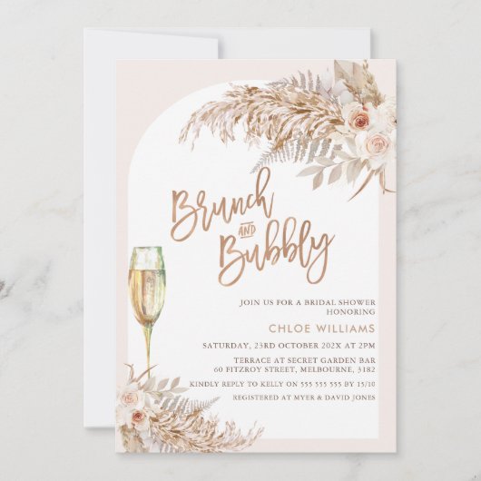 Boho Bloemen Brunch Bubbly Vrijgezellenfeest Kaart (Voorkant)