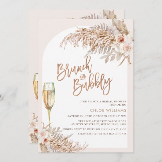 Boho Bloemen Brunch Bubbly Vrijgezellenfeest Kaart (Voorkant / Achterkant)