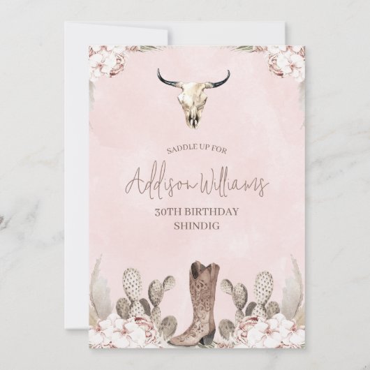 Boho Bloemen Cactus Rodeo 30e Verjaardag Uitnodigi Kaart (Achterkant)