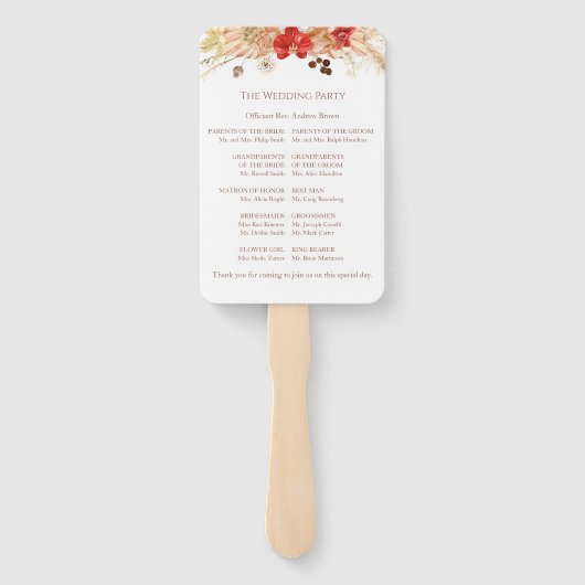 Boho Bloemen Ceremonie Programma Teken Terracotta Handwaaier (Achterkant)
