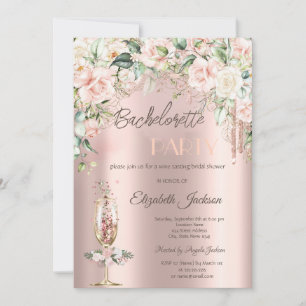 Boho Bloemen Champagne Glas Bachelorette Party Kaart