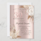 Boho Bloemen,Champagneglas,Roze Goud 30e Kaart (Voorkant)