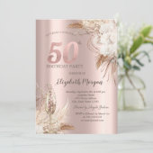 Boho Bloemen, Champagneglas, Roze Goud 50ste Kaart (Staand voorkant)