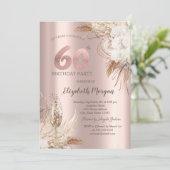 Boho Bloemen, Champagneglas, Roze Goud 60ste Kaart (Staand voorkant)