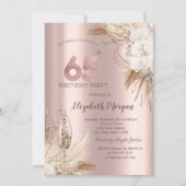 Boho Bloemen, Champagneglas, Roze Goud 65ste Kaart (Voorkant)