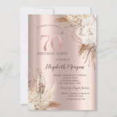 Boho Bloemen, Champagneglas, Roze Goud 70ste Kaart (Voorkant)