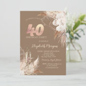 Boho Bloemen, Champagneglas, Terracotta 40e Kaart (Staand voorkant)