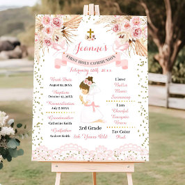 Boho Bloemen Cross Meisje Eerste Communie Teken Poster