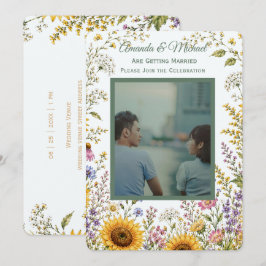 Boho bloemen custom foto trouwuitnodiging kaart