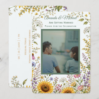 Boho bloemen custom foto trouwuitnodiging kaart
