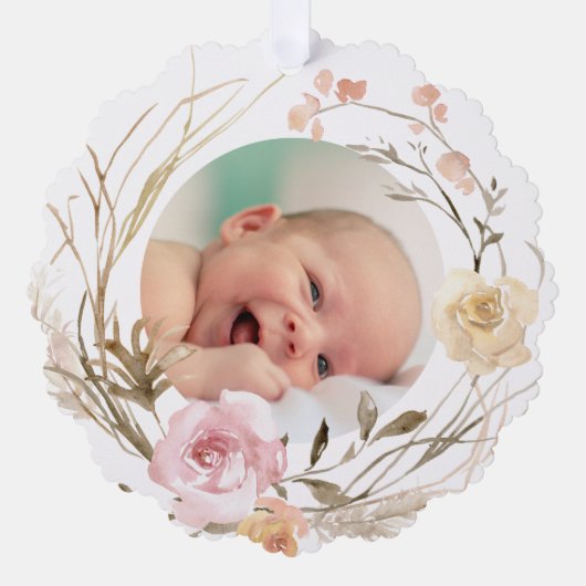 boho bloemen Doop dank u Ornament Kaart (Voorkant)