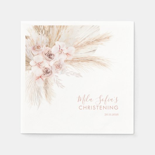 Boho Bloemen Doop Servetten Meisjes Doop Roze (Voorkant)