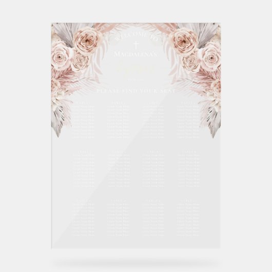 Boho bloemen Doop zitgrafiek Acryl Bord (Voorkant)