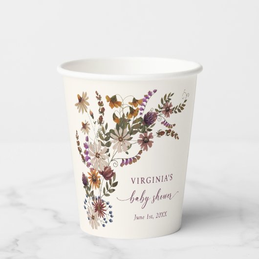Boho Bloemen Douche Papier Cup Papieren Bekers (Achterkant)