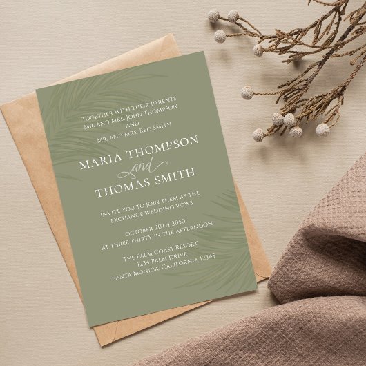 Boho Bloemen Eenvoudige Waterverf Groene palmblade Kaart