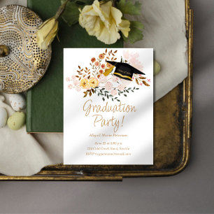Boho Bloemen en Afstuderen Cap Party Kaart