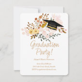 Boho Bloemen en Afstuderen Cap Party Kaart (Voorkant)