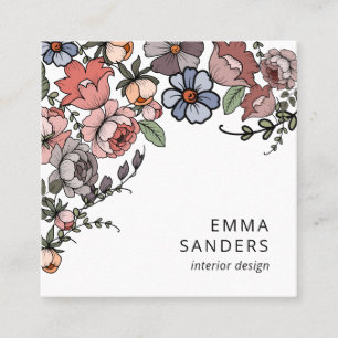 Boho bloemen en bladeren vierkante visitekaartje