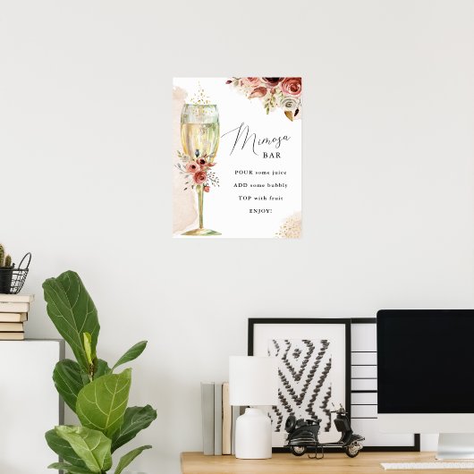 Boho Bloemen en Champagnetuin Mimosa Bar Bord Poster (Thuiskantoor)