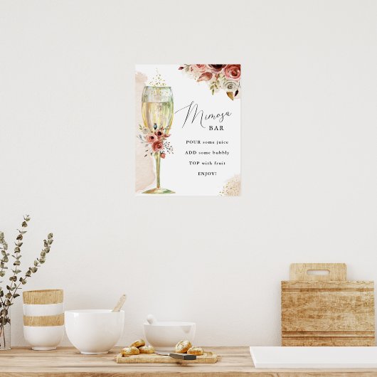 Boho Bloemen en Champagnetuin Mimosa Bar Bord Poster (Keuken)