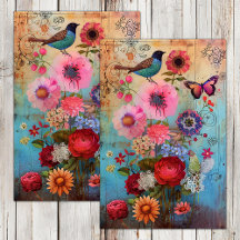 BOHO-BLOEMEN EN DECOUPAGE VAN VOGELS