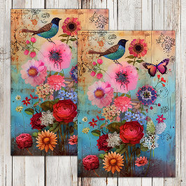 BOHO-BLOEMEN EN DECOUPAGE VAN VOGELS TISSUEPAPIER