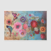 BOHO-BLOEMEN EN DECOUPAGE VAN VOGELS TISSUEPAPIER (Voorkant)