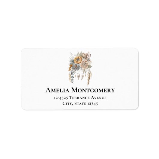 Boho Bloemen en Dreamcatcher - Adres Etiket (Voorkant)