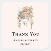 Boho Bloemen en Dreamcatcher - Huwelijk Dank U Vierkante Sticker (Voorkant)
