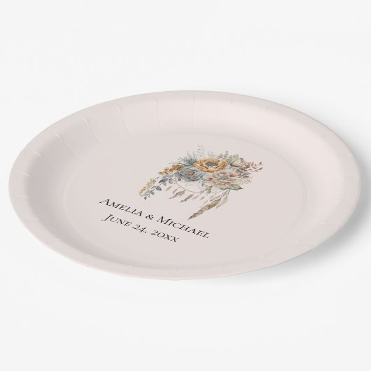 Boho Bloemen en Dreamcatcher - Huwelijk Papieren Bordje (Gekanteld)