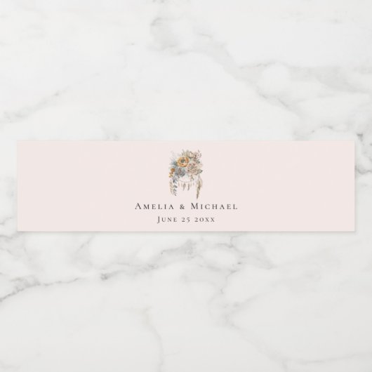 Boho Bloemen en Dreamcatcher - Huwelijk Waterfles Etiket (Enkel label)