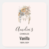 Boho Bloemen en Dreamcatcher - Kaarsenhandel Vierkante Sticker (Voorkant)