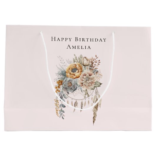 Boho Bloemen en Dreamcatcher - Verjaardag Groot Cadeauzakje (Achterkant)