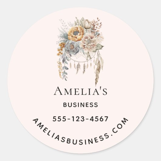 Boho Bloemen en Dreamcatcher - Zakelijk Ronde Sticker (Voorkant)