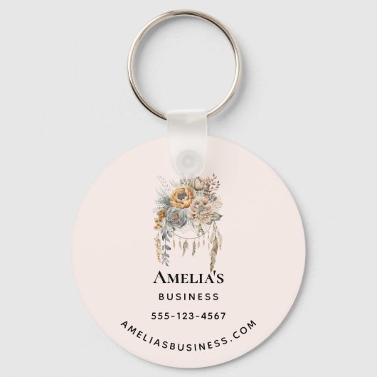 Boho Bloemen en Dreamcatcher - Zakelijk Sleutelhanger (Achterkant)