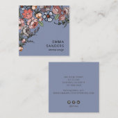 Boho Bloemen en gebladerte Dusty Blue Vierkante Visitekaartje (Voorkant / Achterkant)