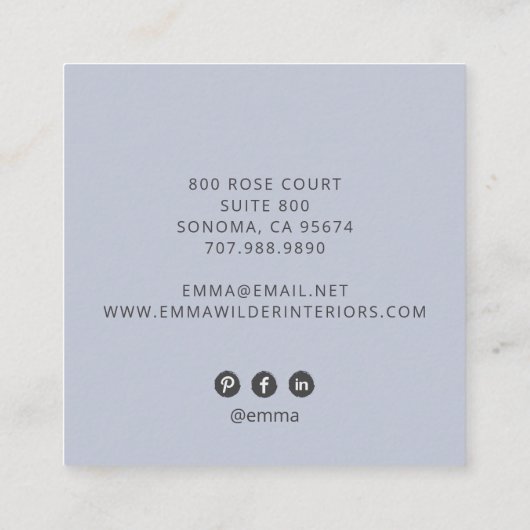 Boho Bloemen en gebladerte Dusty Blue Vierkante Visitekaartje (Achterkant)