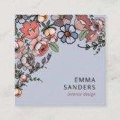 Boho Bloemen en gebladerte Dusty Blue Vierkante Visitekaartje (Voorkant)