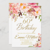 Boho Bloemen en Goud Verrassing 60e Verjaardag Kaart (Voorkant / Achterkant)
