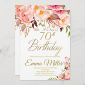 Boho Bloemen en Goud Verrassing 70e Verjaardag Kaart (Voorkant / Achterkant)