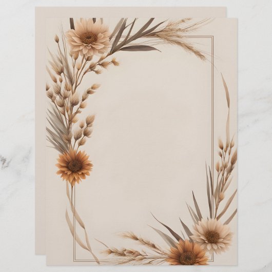 Boho bloemen en gras stengels briefhoofd (Voorkant / Achterkant)