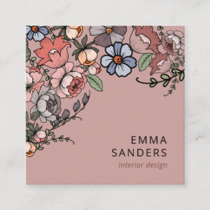 Boho bloemen en groen vierkante visitekaartje