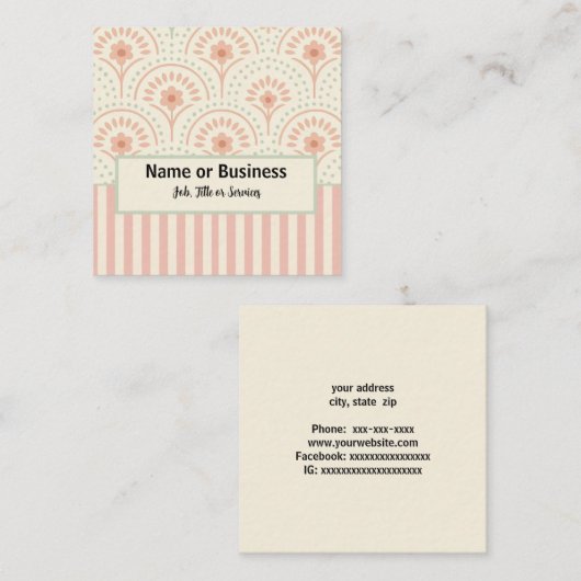 Boho bloemen en strepen vierkante visitekaartje (Voorkant / Achterkant)