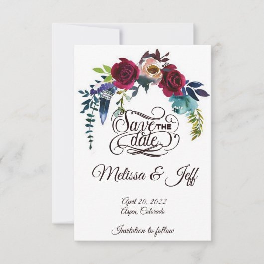 Boho bloemen en veer save the date (Voorkant)